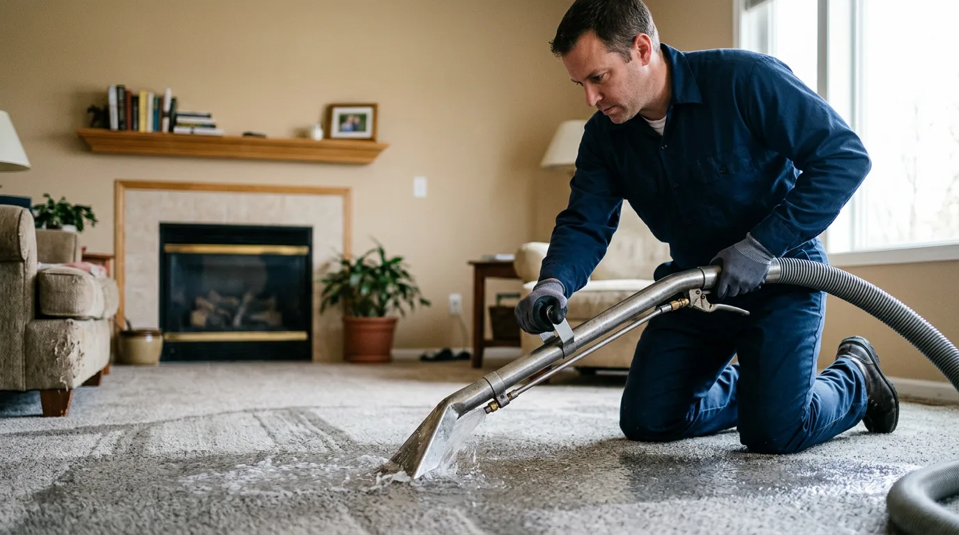Water damage restoration technician working near Anahuac, TX